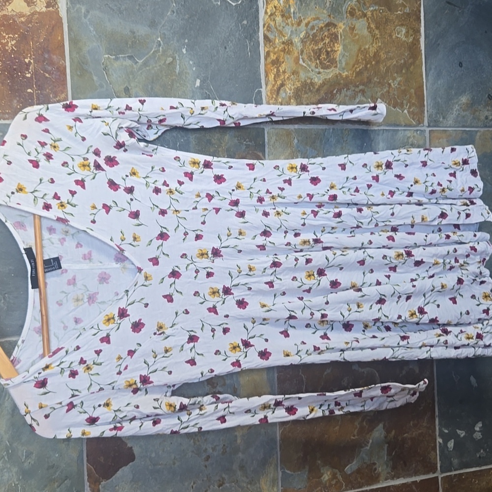 Forever 21 Floral Long Sleeve Dress - White, Pink, Yellow